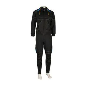 Unisex jumpsuit with hooded sweatshirt and trousers.