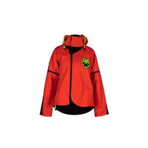 Red women's jacket with chest logo for dog trainer
